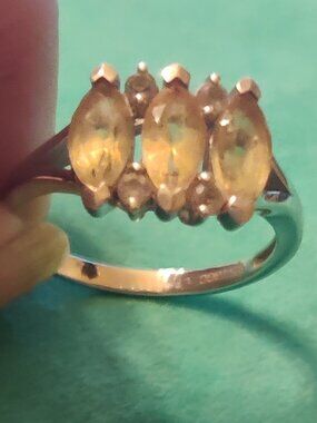 Vintage 925 Silver TGGC Britain Citrine & White Topaz Ring